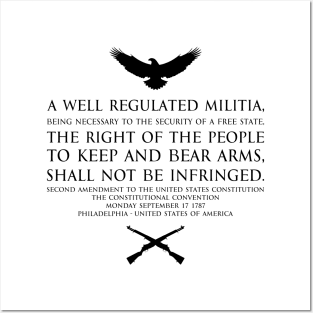 2nd Amendment (Second Amendment to the United States Constitution) Text - with US Bald eagle and crossed m1garand - Black Posters and Art